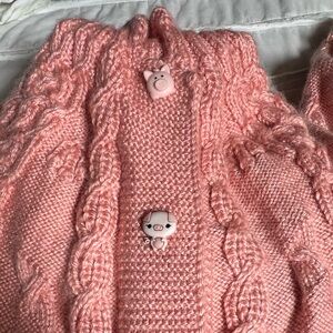 Toddler Pink Cable Knit Sweater with Pig Buttons